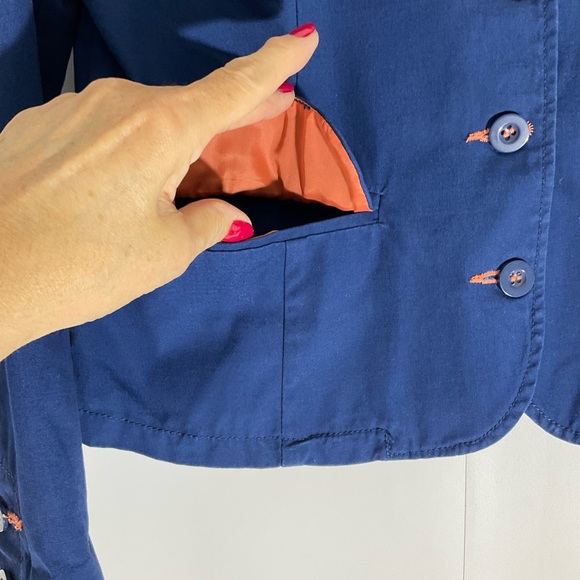 Tulle Blazer Button Up V-Neck Styling Long Sleeve Pockets Blue Pockets Size SM - Picture 8 of 14